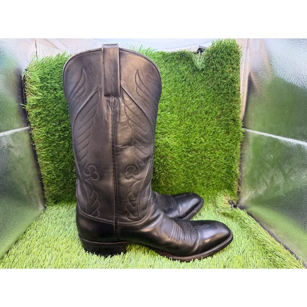 Lucchese L6720 Mens 9.5B Narrow Black Leather Western Cowboy Boots Vintage